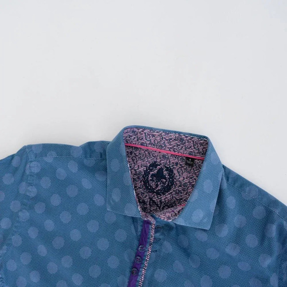 Au Noir Blue Polka Dot 100% Cotton Button Down Designer Dress Shirt Size 4 Large - Picture 15 of 16